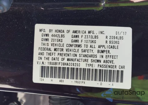 2017 Acura Tlx из США, поврежденный, VIN 19UUB1F38HA009250